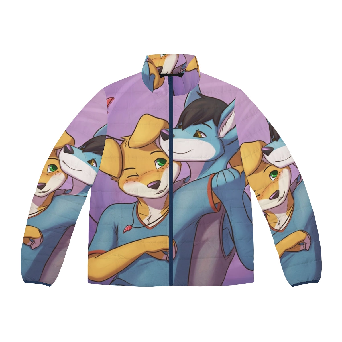 Zetaharu furry couple wearing stylish Weekend 1 cover art puffer jacket