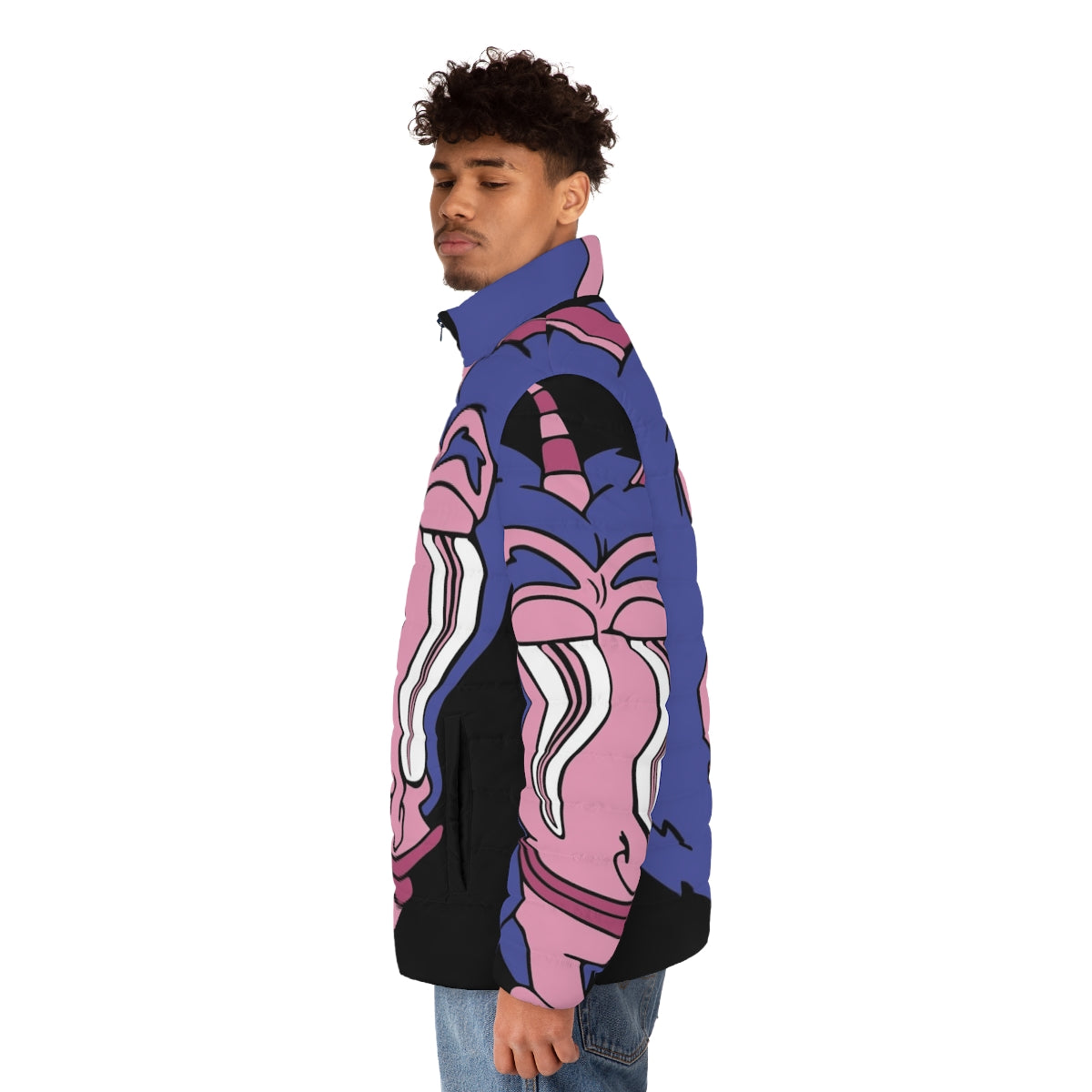 Big Mouth Hormone Monster Puffer Jacket featuring characters from the Netflix comedy series - men side left