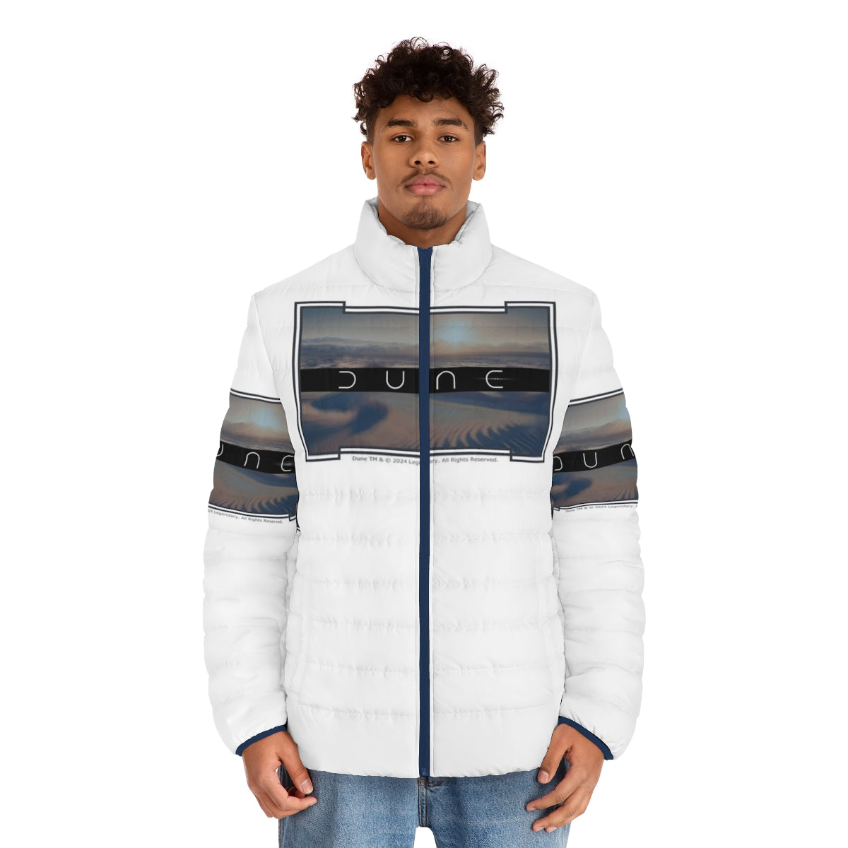 Dune-inspired puffer jacket with a white background - men front