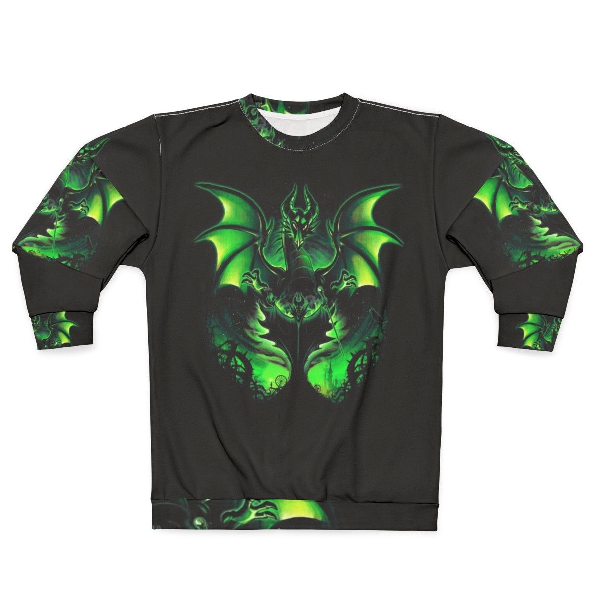 Maleficium sweatshirt featuring a sleeping beauty villain and dragon design