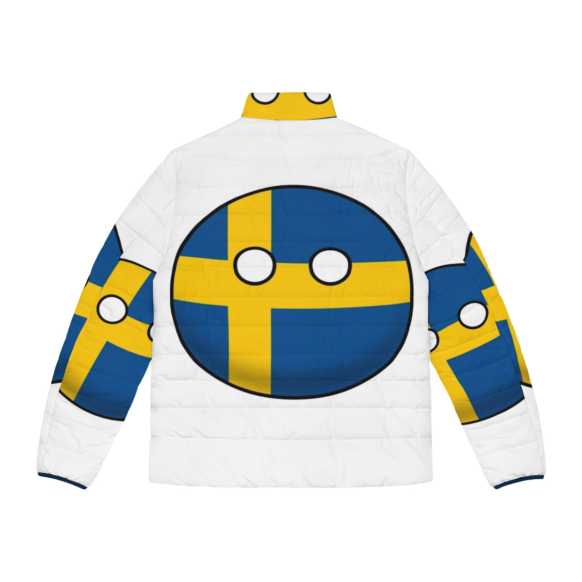 Swedish Countryball Puffer Jacket with National Flag Design - Back