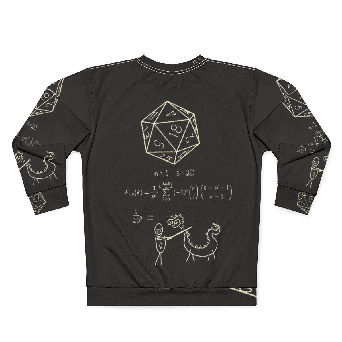 20 sided dice sweatshirt with science of dice design - Back