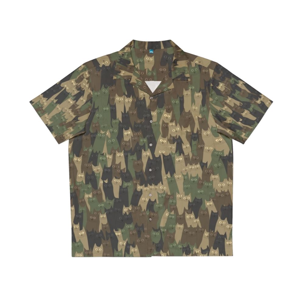 Camo Cats Hawaiian Style Shirt with Military Inspired Animal Print