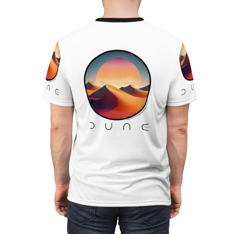 A stylish t-shirt featuring a desert landscape design inspired by the Dune movie. - men back