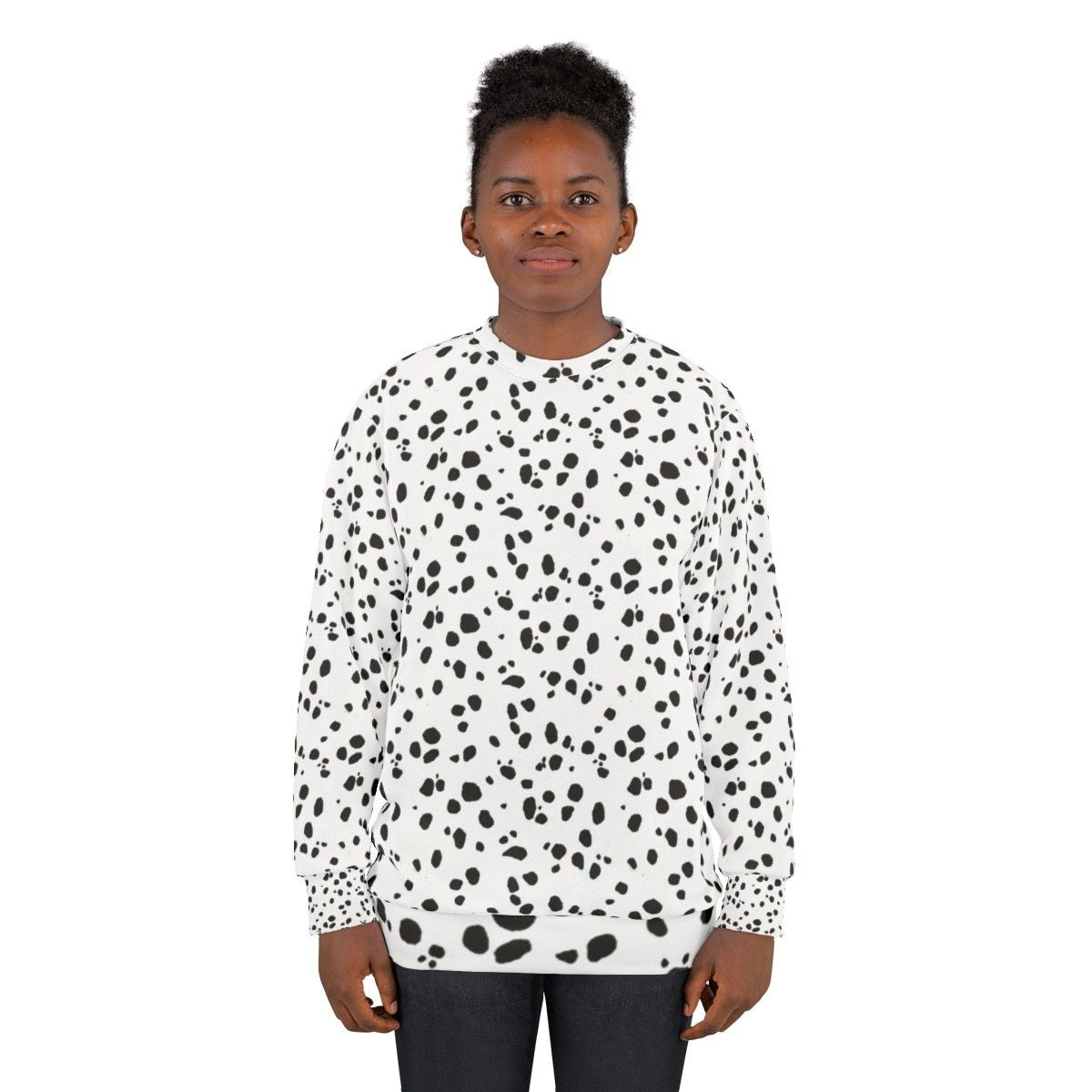 Dalmatian print sweatshirt with cute black and white spot pattern - women