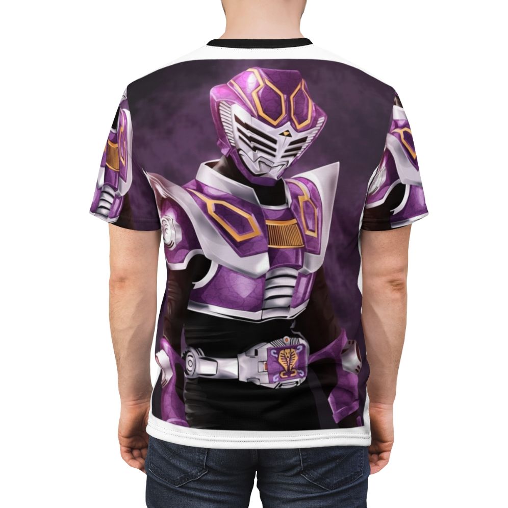 Vibrant all-over-print t-shirt design inspired by the popular Kamen Rider tokusatsu series - men back