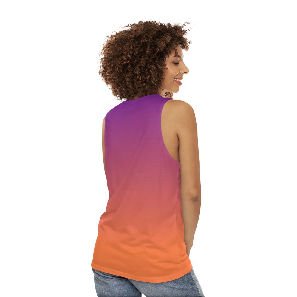 Vibrant orange and purple gradient unisex tank top - women back