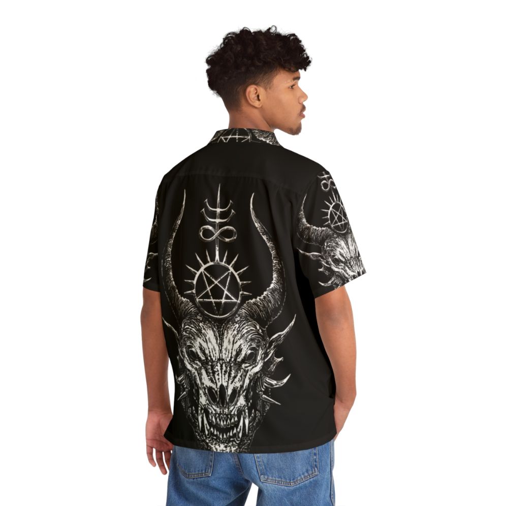 Dark Satanic Demon Hawaiian Shirt with Leviathan Cross Design - People Back