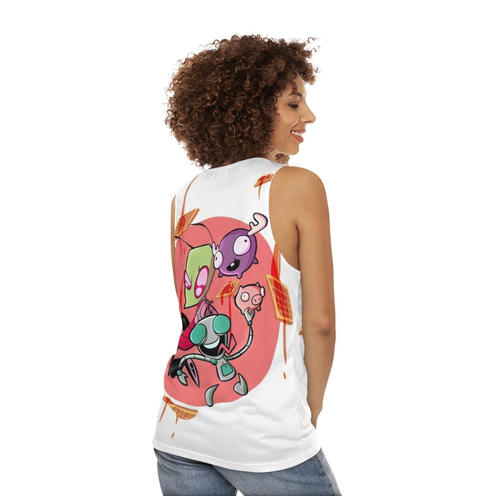 Unisex Invader Zim Waffles Cartoon Graphic Tank Top - women back