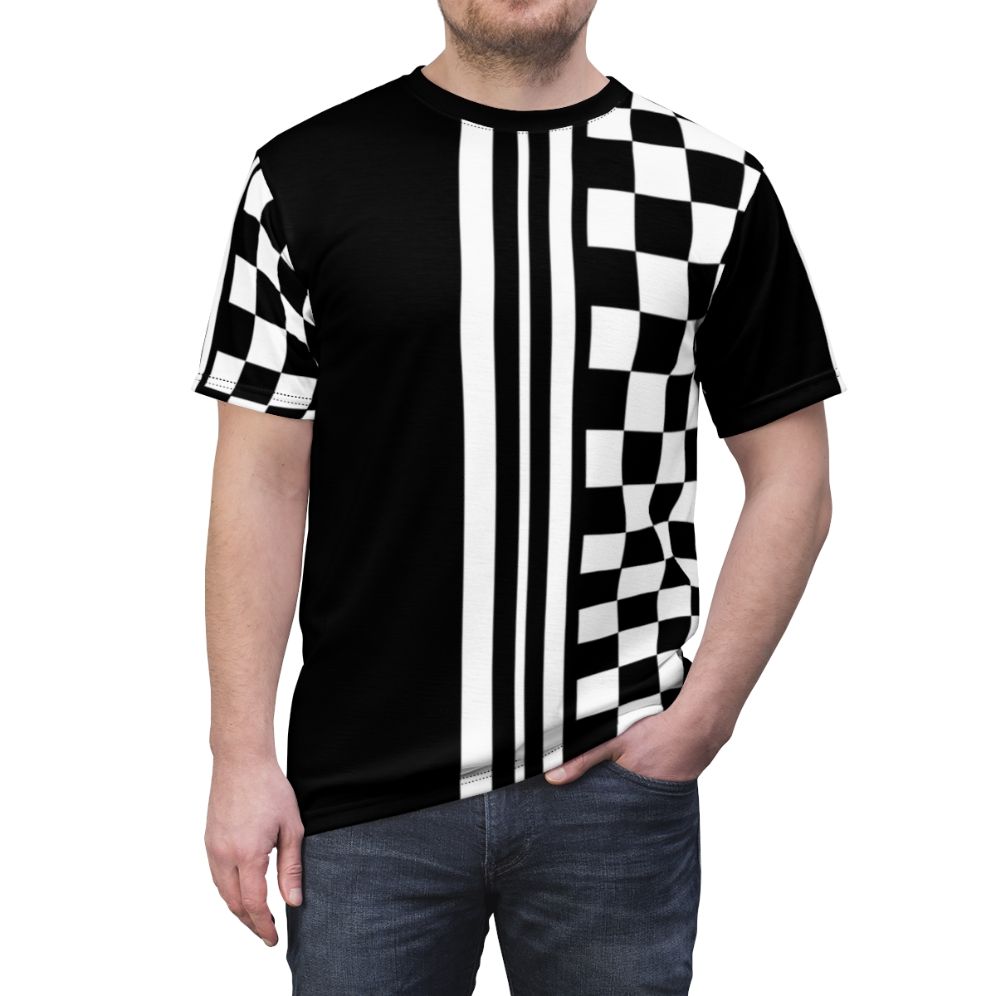 Stylish black and white t-shirt with mod and ska-inspired design - men front