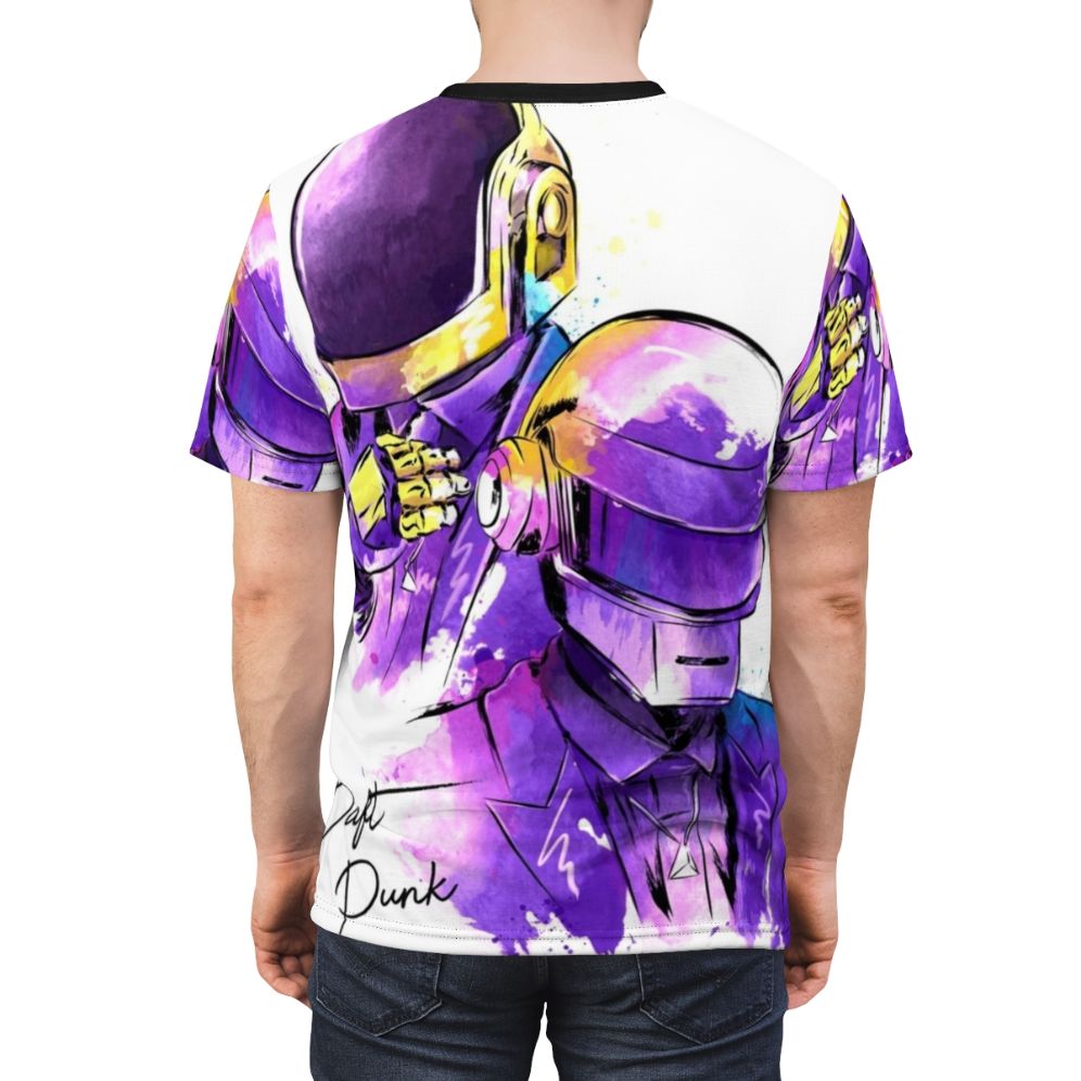 Watercolor-style t-shirt design featuring Daft Punk inspired imagery - men back