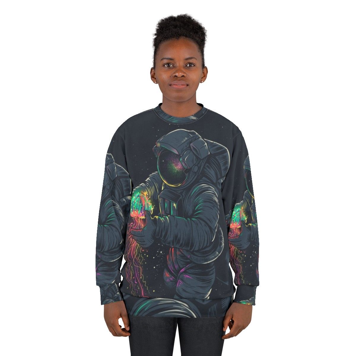 Cosmic Jellyspace Sweatshirt with Galaxy and Intergalactic Design - women