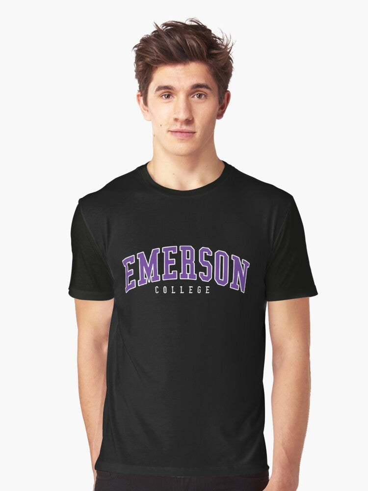 Emerson College Graphic T-Shirt featuring a curved college font logo design - Men