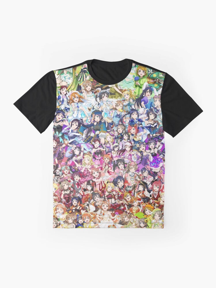 Love Live Aqours Rainbow Graphic T-Shirt featuring the characters from the anime series Love Live Sunshine - Flat lay