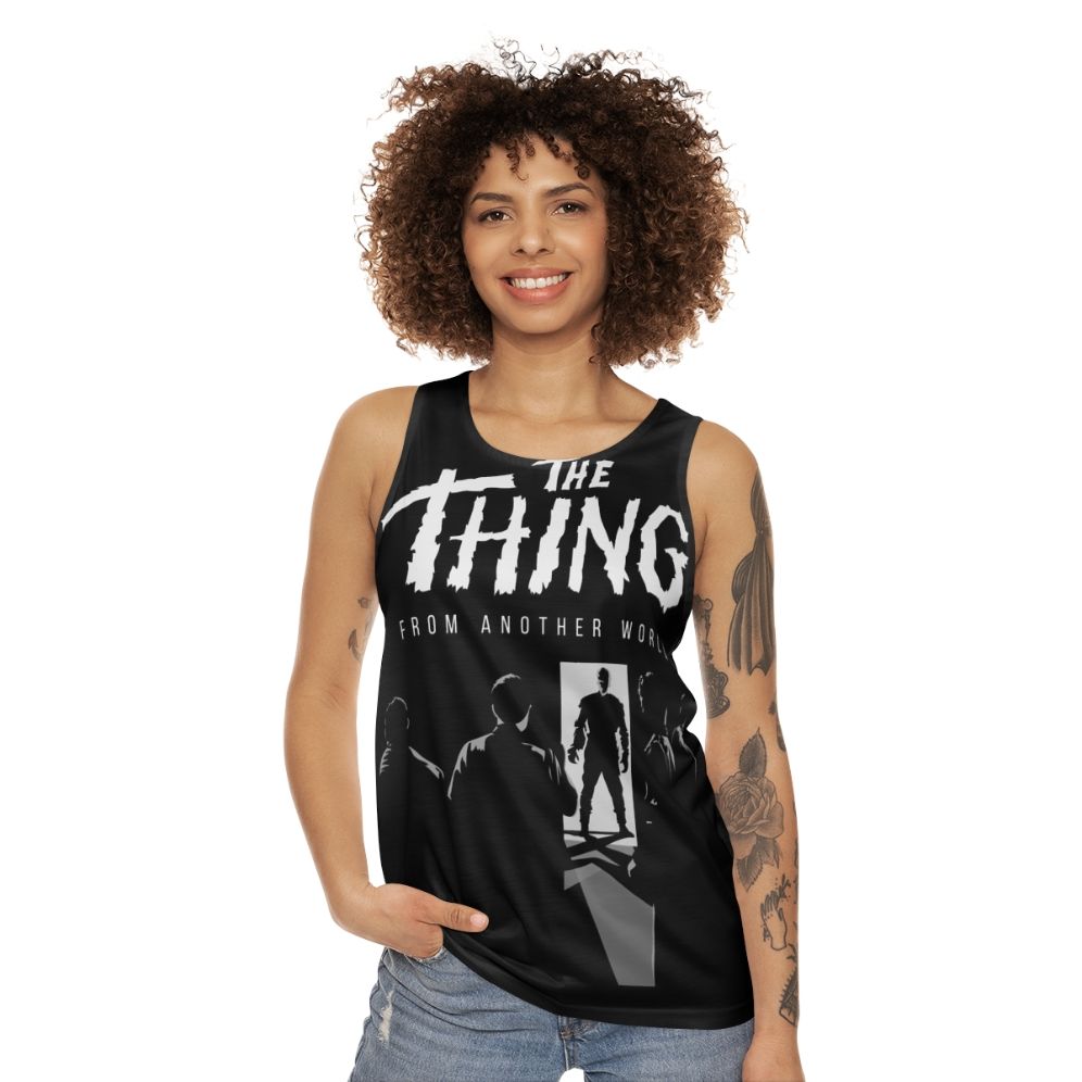 Unisex tank top featuring classic sci-fi horror film 'The Thing from Another World' - women