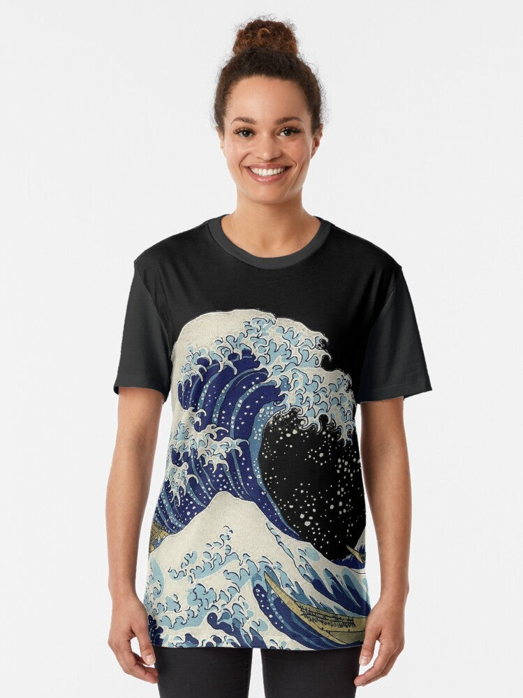 Graphic t-shirt featuring the iconic "The Great Wave off Kanagawa" artwork by the Japanese artist Hokusai - Women