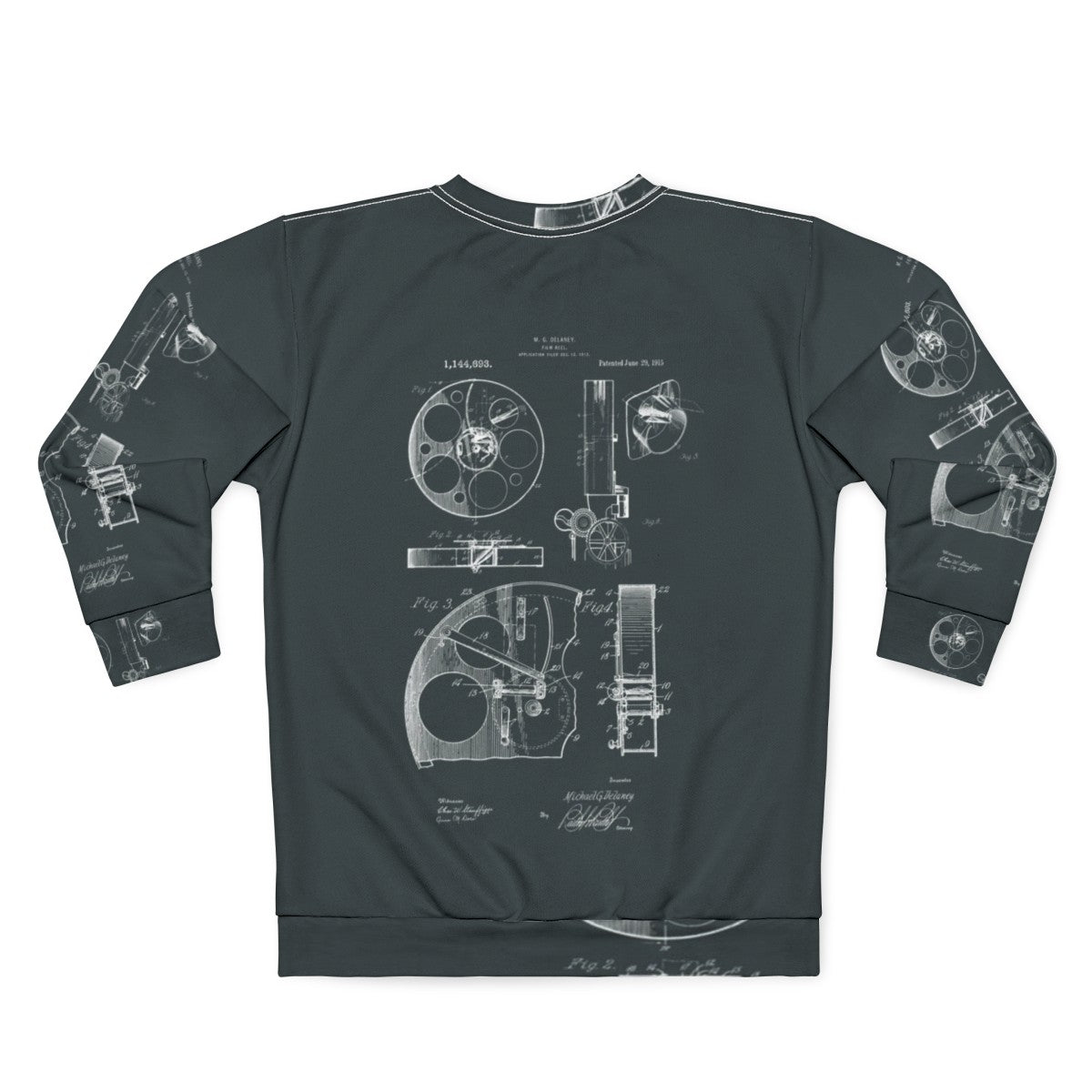 Vintage Cameraman Film Reel Patent Drawings Sweatshirt - Back