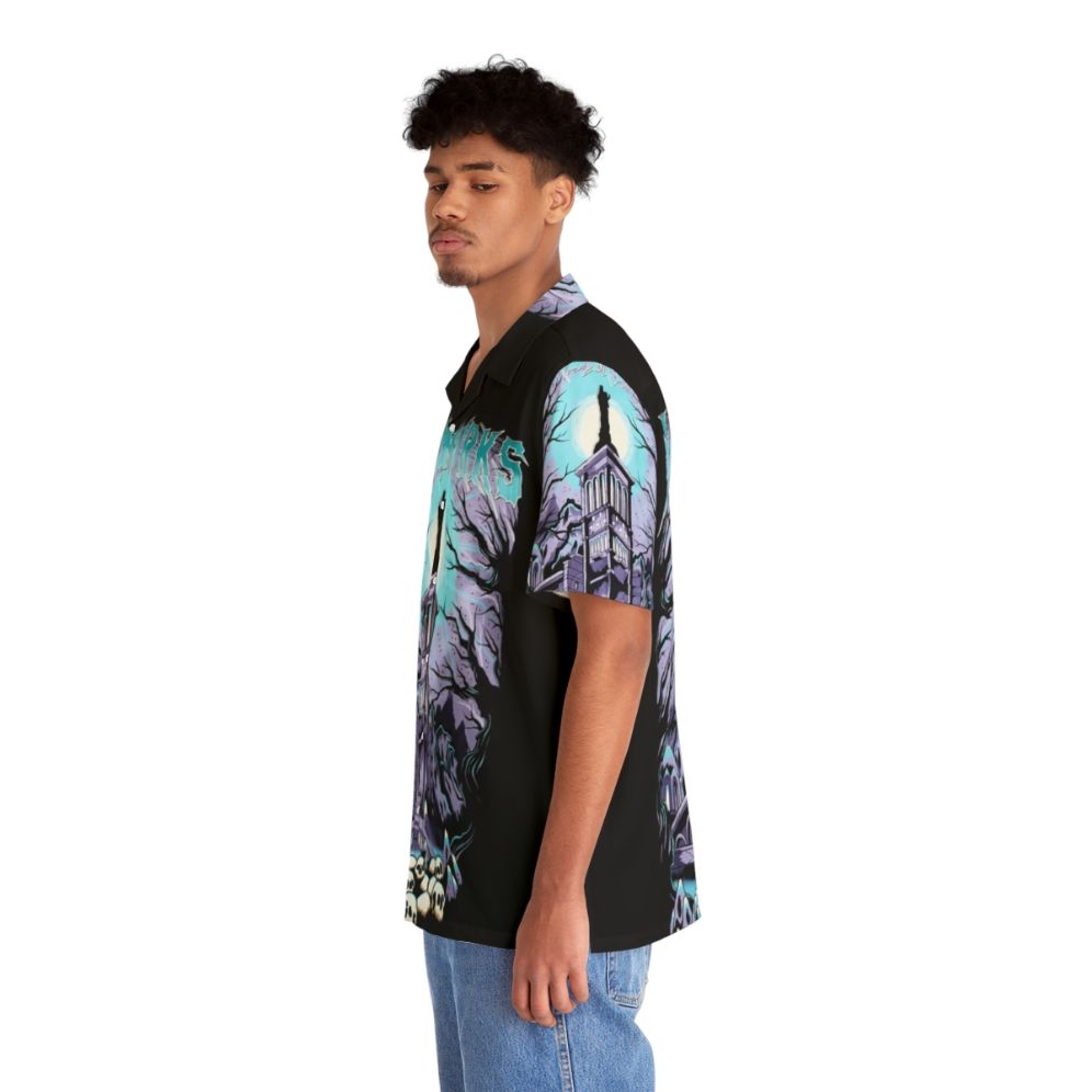 Skull Castle Hawaiian Shirt featuring a dark, spooky castle design - People Left