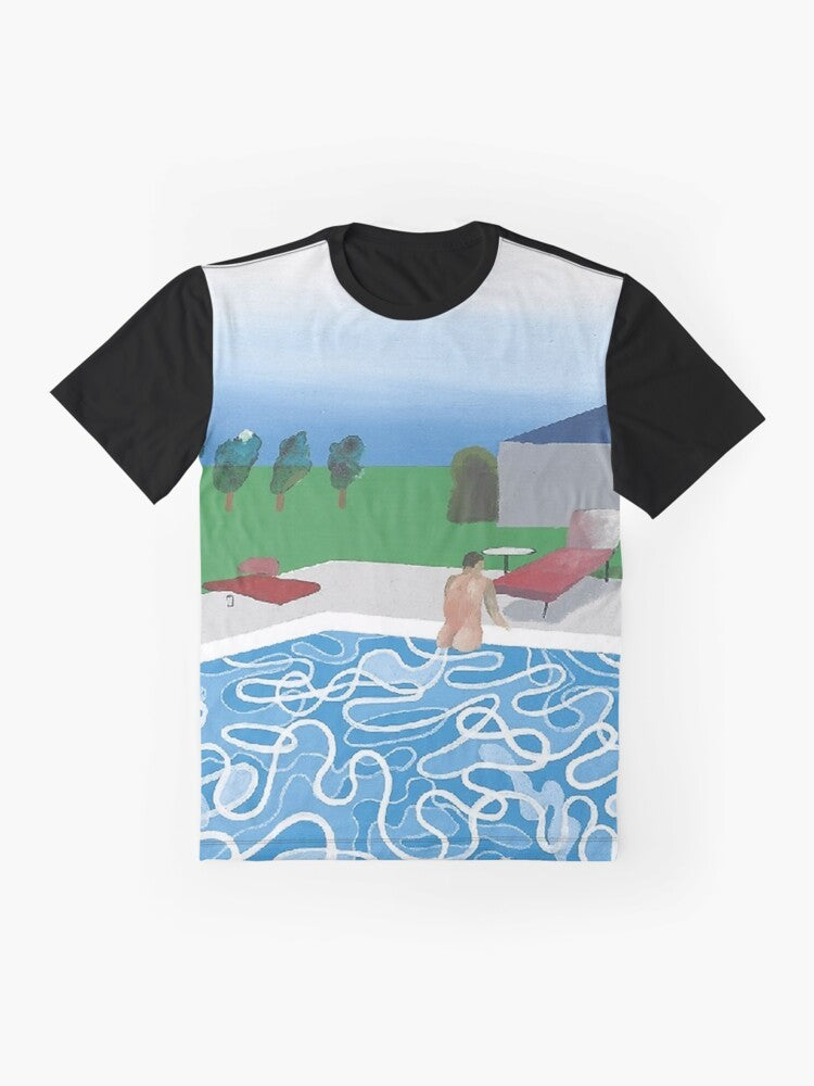 Vintage David Hockney art graphic t-shirt featuring a swimming pool design - Flat lay