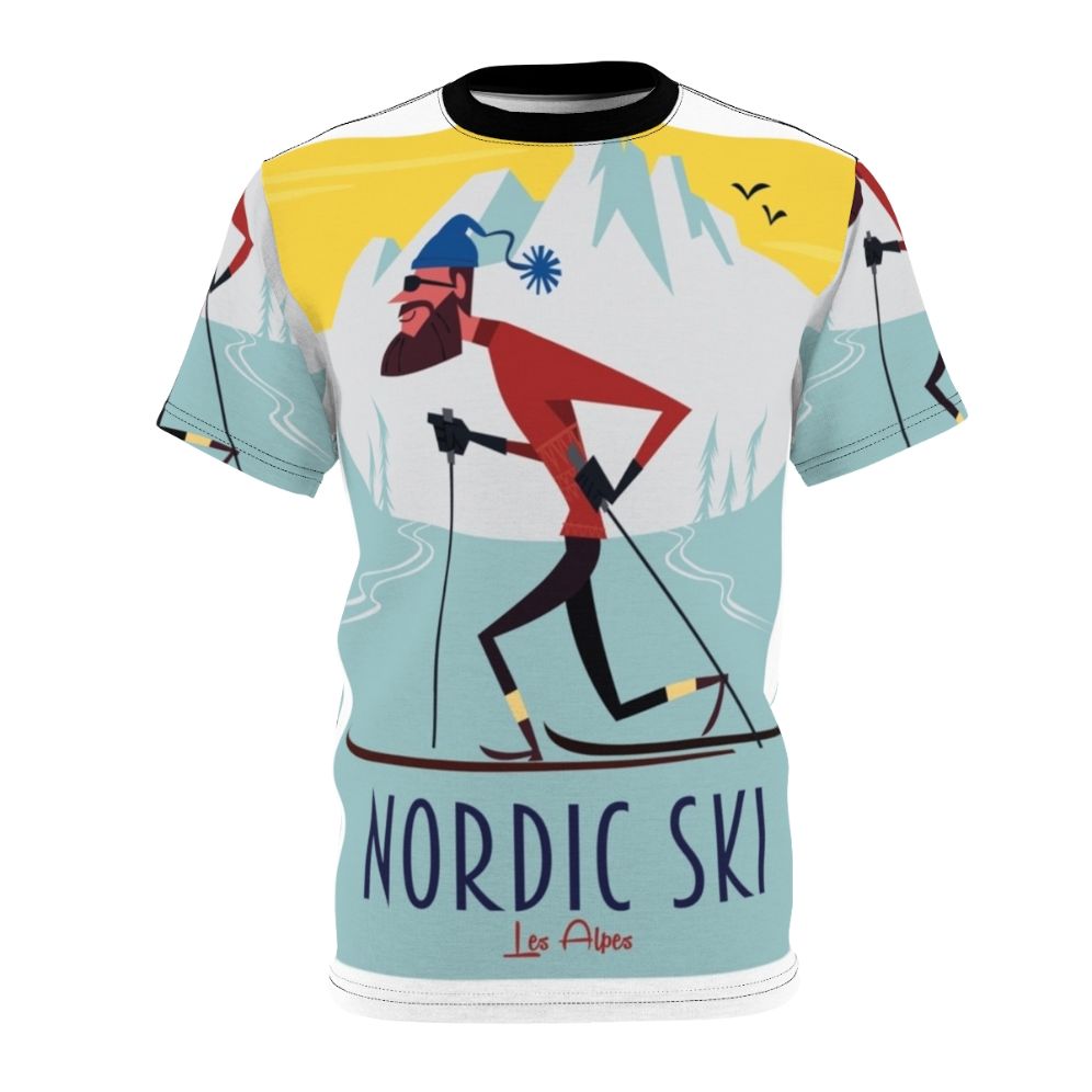 Retro Nordic Ski Poster Inspired T-Shirt featuring a vintage ski and mountain design