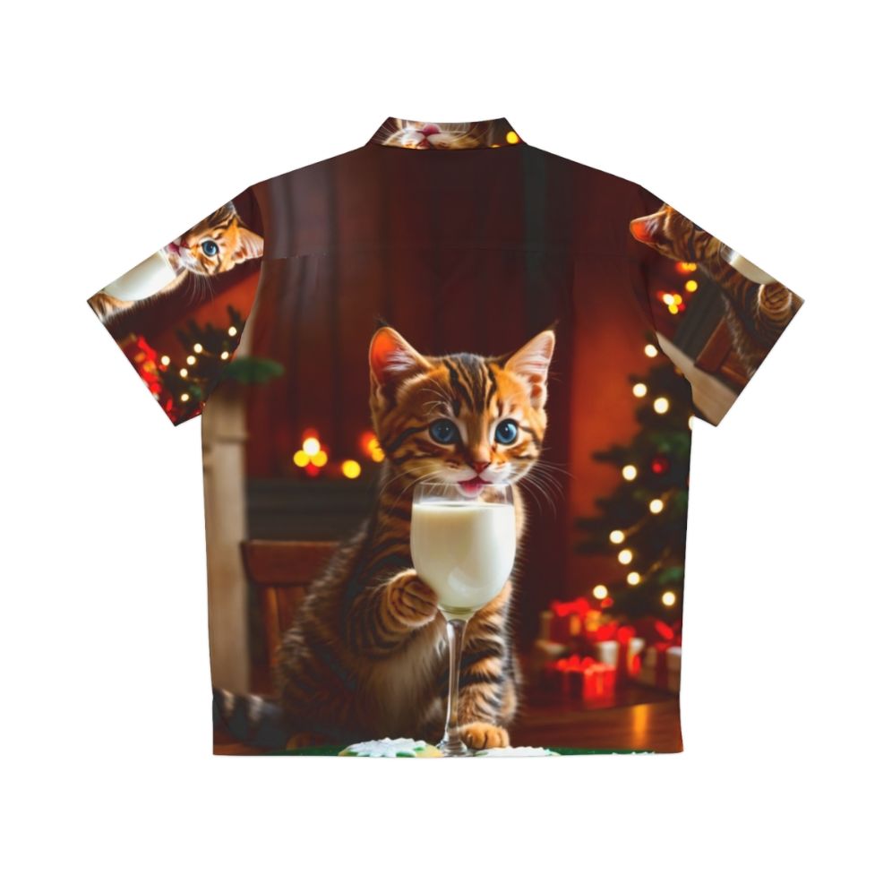 Magical Cat Santa's Helper Hawaiian Shirt featuring a surreal digital artwork with a cat in a Santa hat - Back