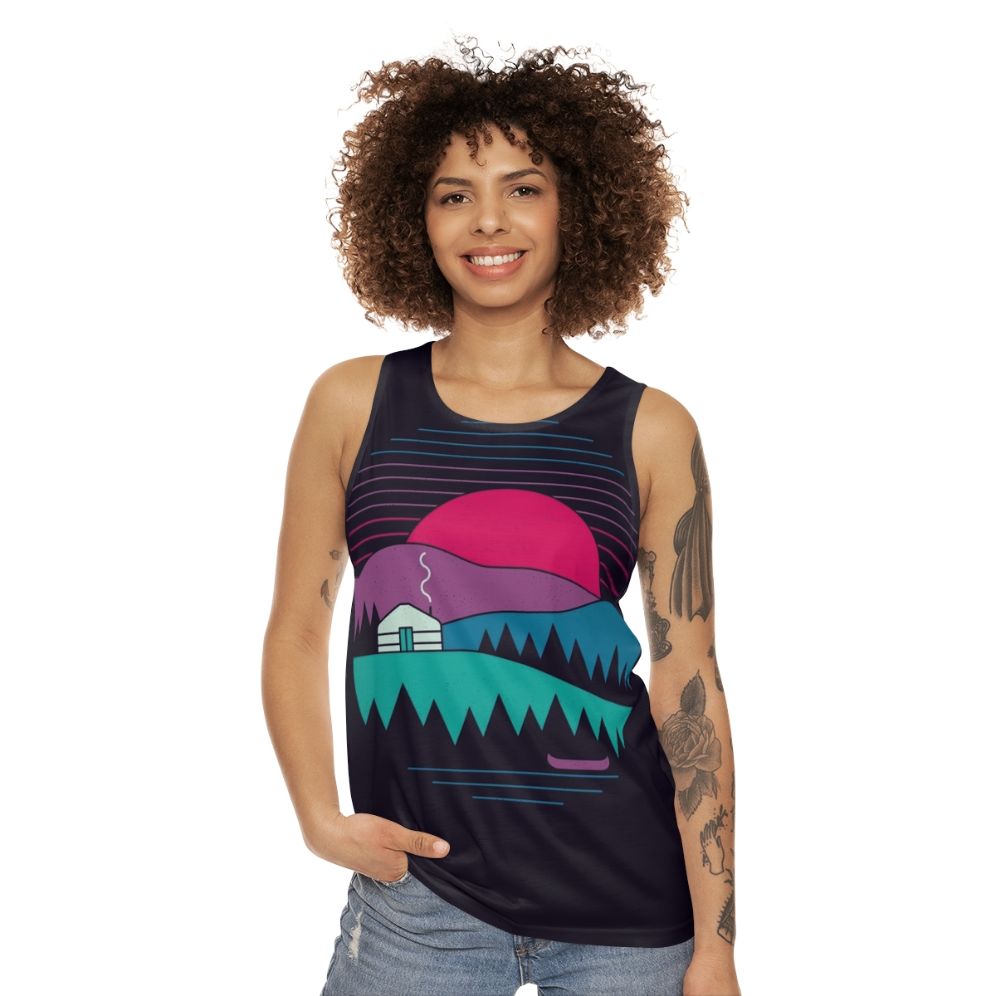 Unisex tank top with minimalist nature landscape design - women