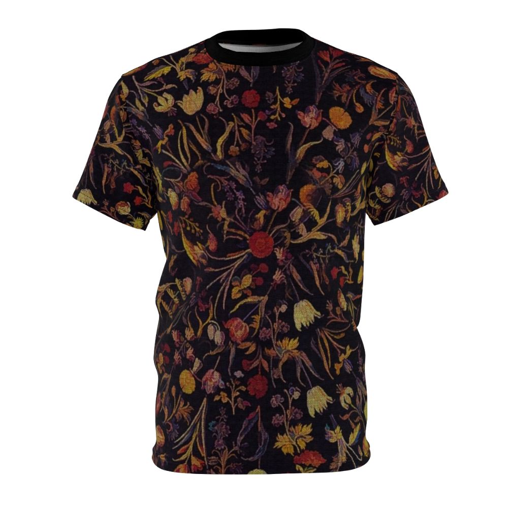 Enchanted midnight botanical floral print on a T-shirt