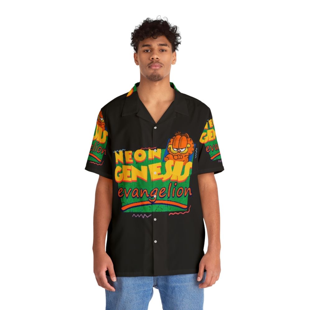 Neon Genesis Evangelion NGE Garfield Themed Hawaiian Shirt - People Front