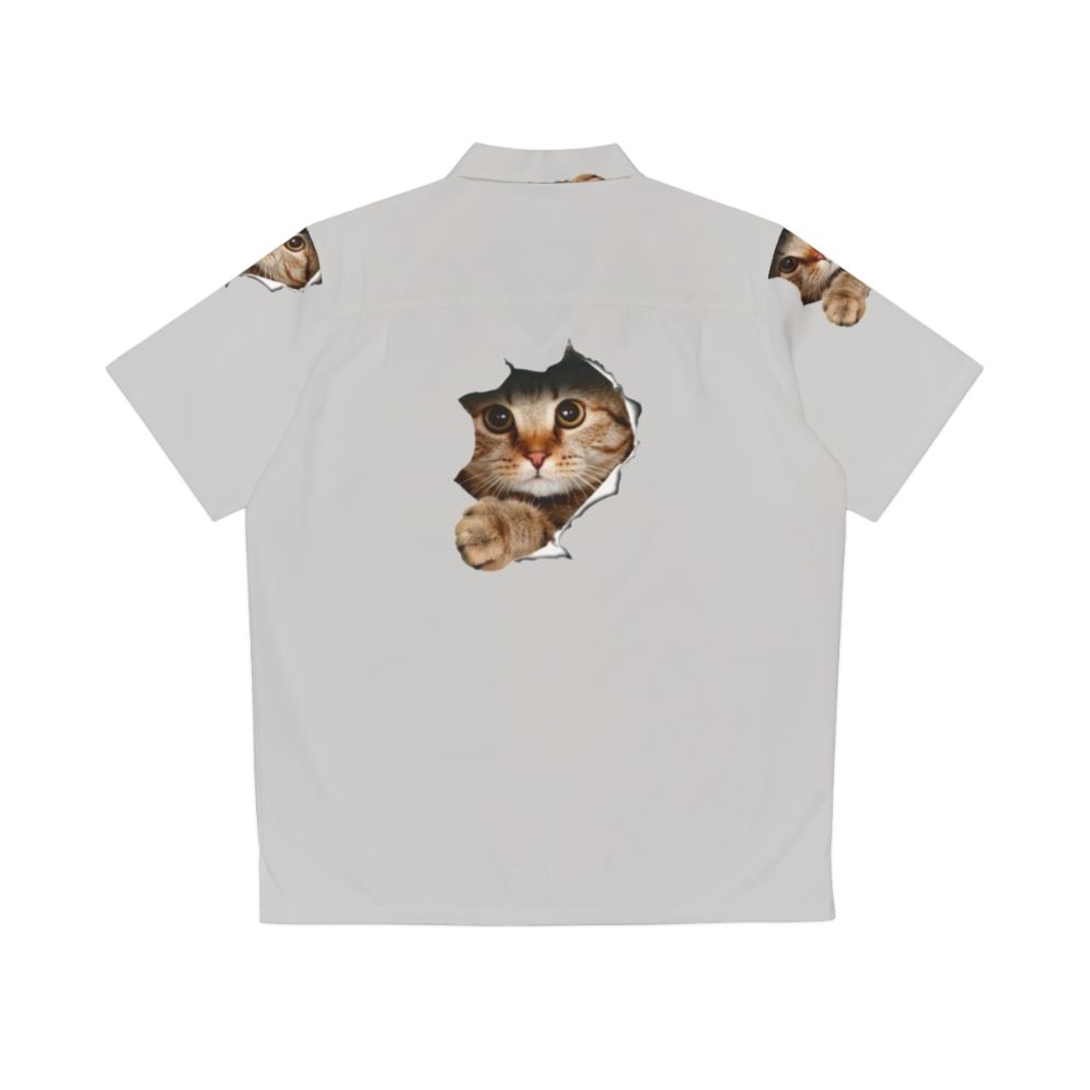 Cartoon Cat Peeping Out from Hawaiian Shirt - Back