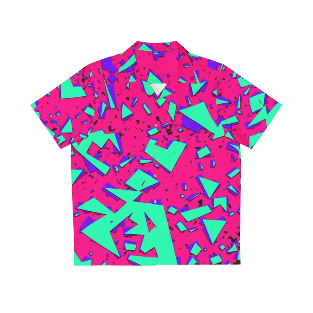 90s Abstract Geometric Pattern Teal and Pink Hawaiian Shirt