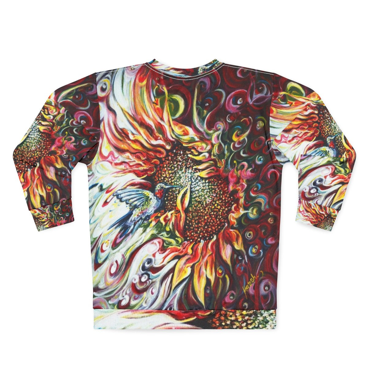 Colorful sunflowers and hummingbird nature sweatshirt - Back