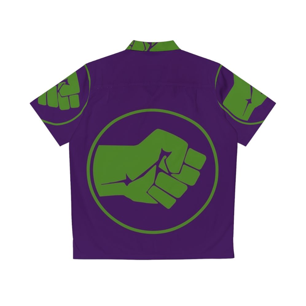 Green Hawaiian shirt with Hulk smash fist logo - Back