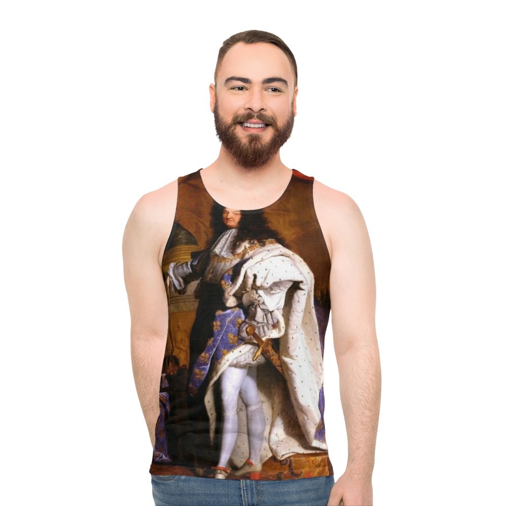 Unisex tank top featuring Hyacinth Rigaud's portrait of Louis XIV, the Sun King of France - men