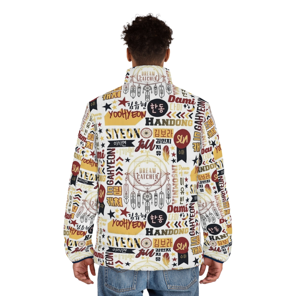 Dreamcatcher Collage Kpop Puffer Jacket - men back