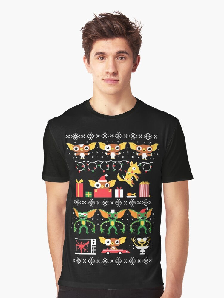 "Gremlin 80s Christmas" graphic t-shirt with a retro design - Men