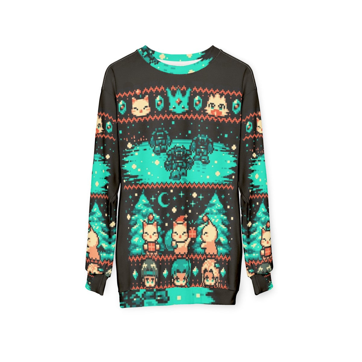 Cozy Winter Fantasy Pixel Art Sweatshirt - hanging