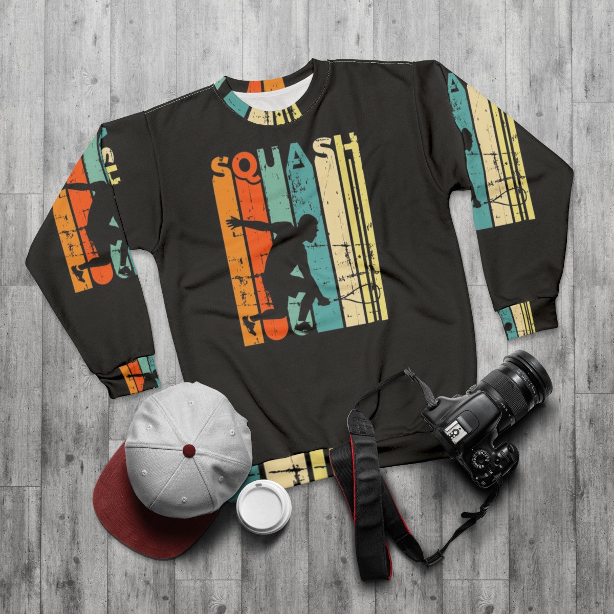 Squash player retro team sports sweatshirt - flat lay