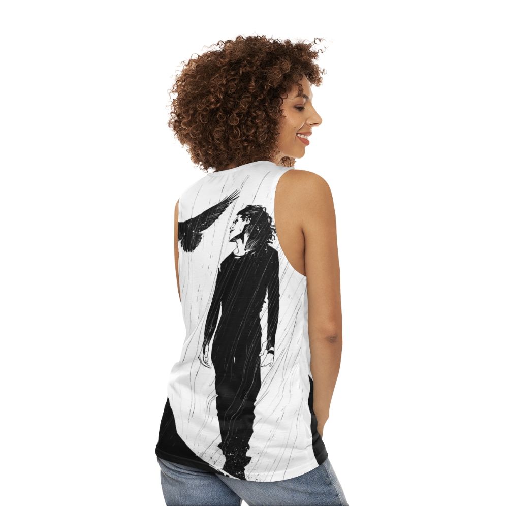 The Raven Unisex Tank Top featuring iconic imagery from the cult movie "The Crow" - women back