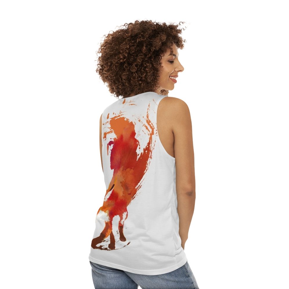 Watercolor fox design on unisex tank top - women back