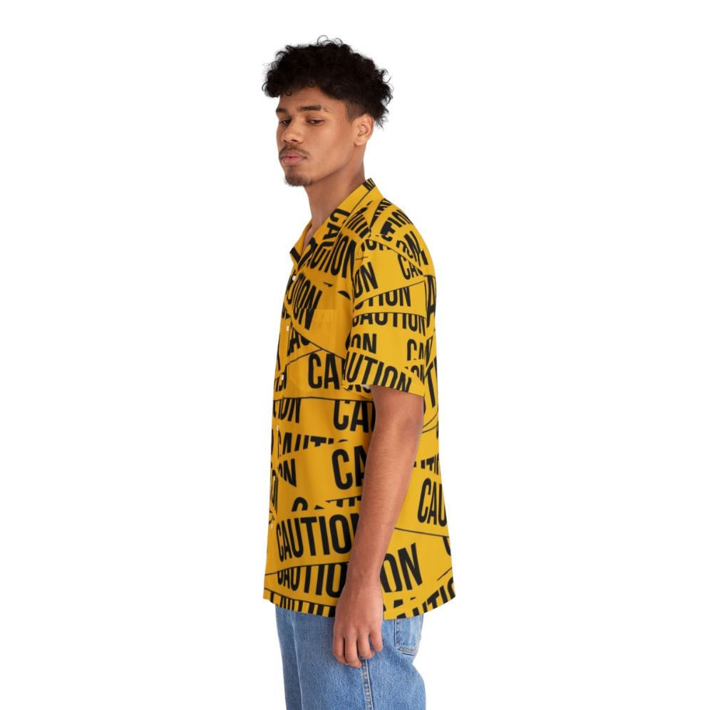 Caution Hawaiian Shirt with Yellow Tape and Danger Symbols - People Left