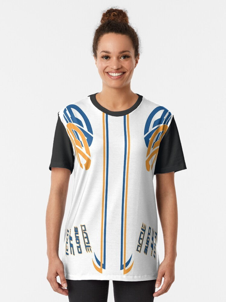 Bassline graphic t-shirt featuring hot wheels acceleracers characters and symbols - Women