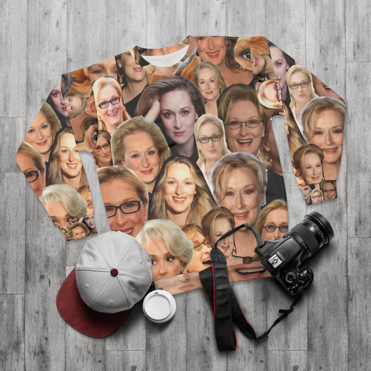 Meryl Streep and Rhys Nicholson Celebrity Sweatshirt - flat lay