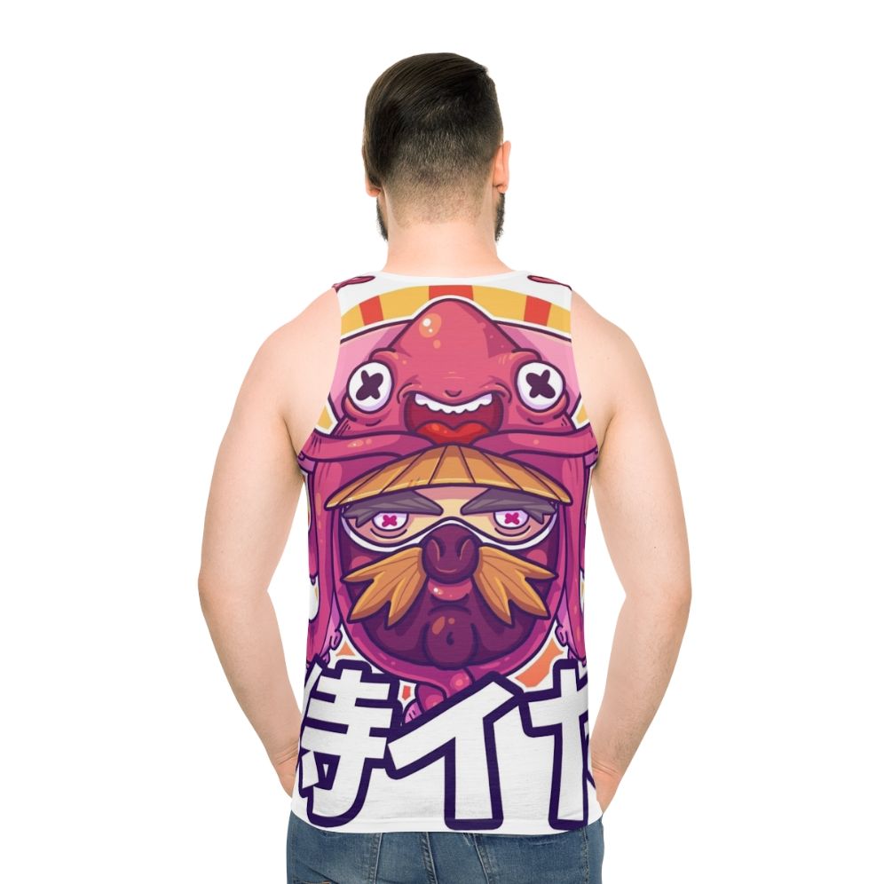 Samurai Squid Unisex Tank Top with Kawaii Design - men back