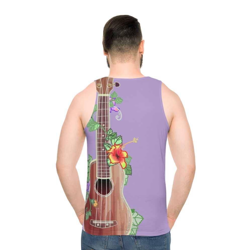 Koa ukulele inspired unisex tank top with floral design - men back