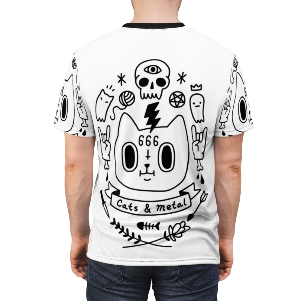 Heavy metal inspired t-shirt with cats and skulls - men back