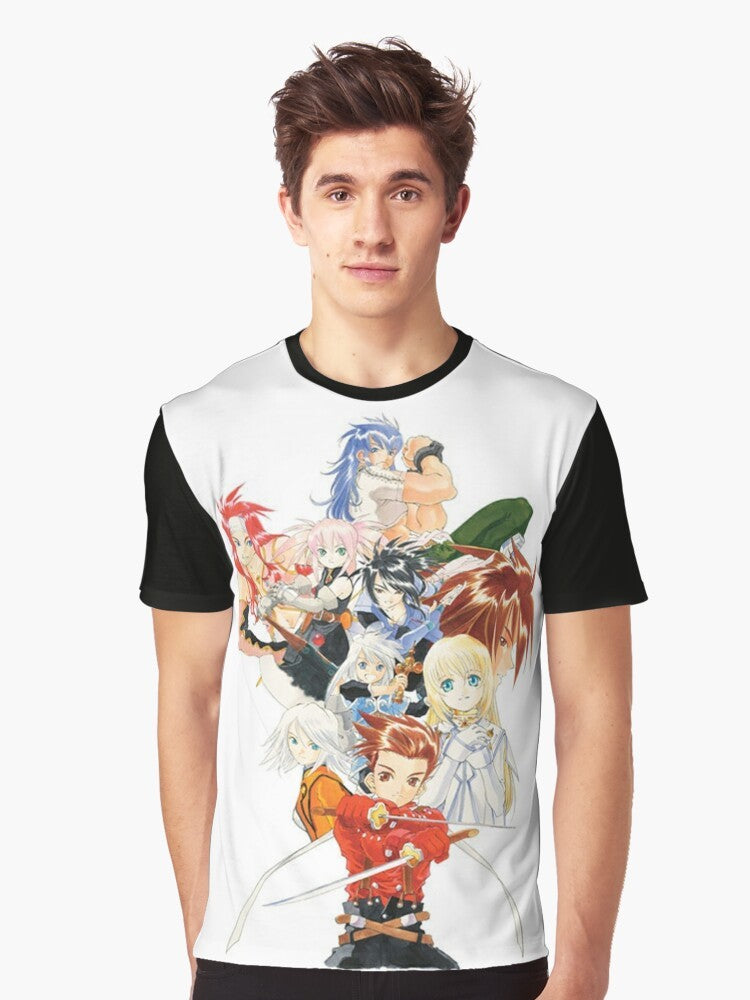 Tales of Symphonia graphic t-shirt featuring the coverart design without any logos - Men