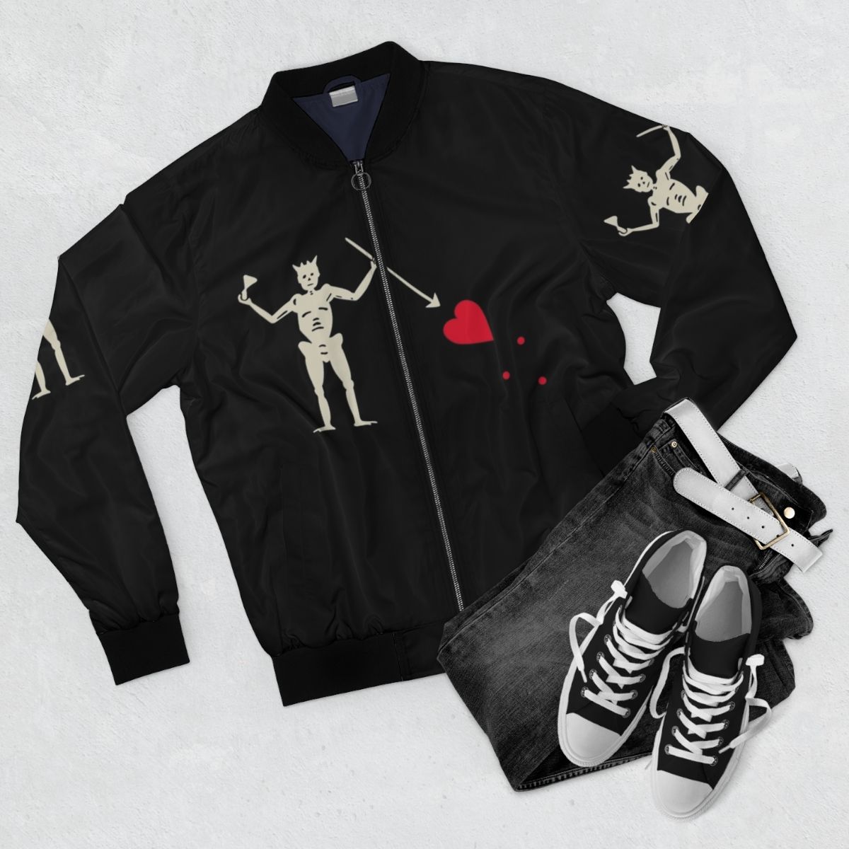 Blackbeard Pirate Bomber Jacket - Black Sails Inspired Design - Flat lay