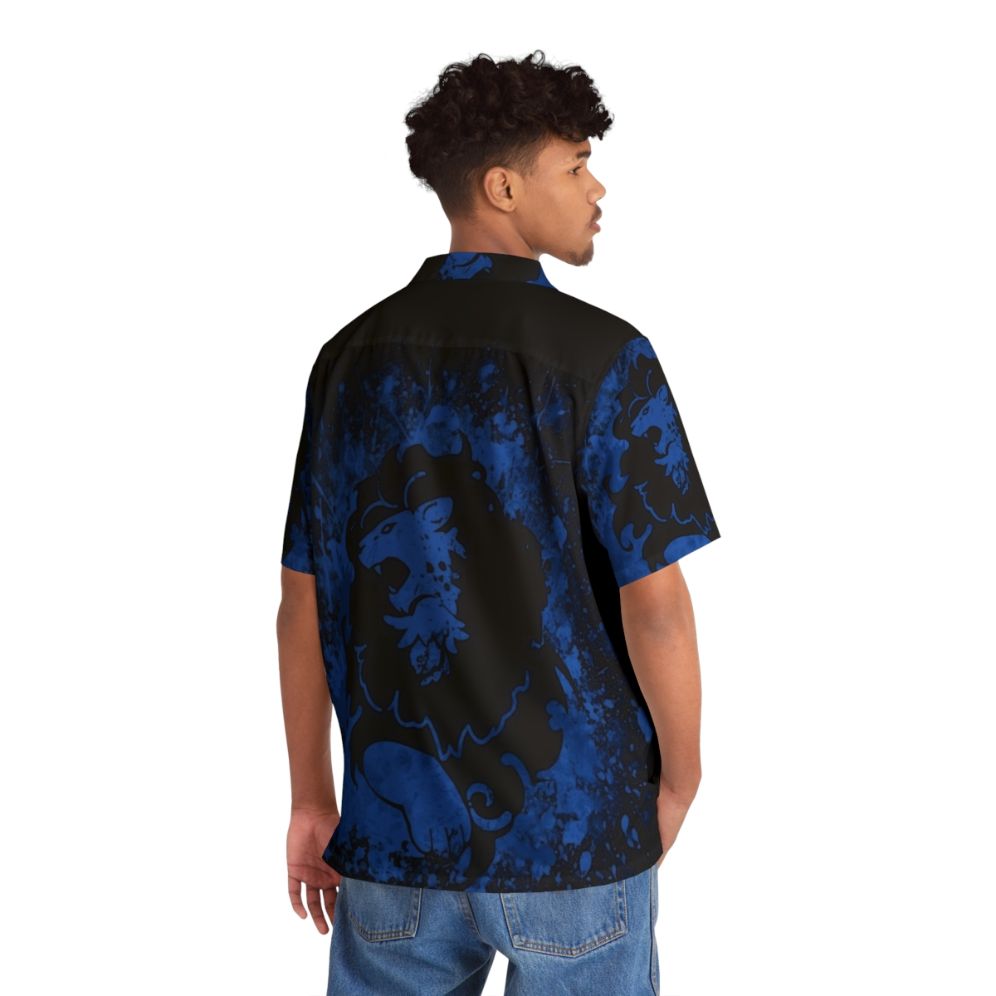 Blue lion splatter pattern Hawaiian-style shirt inspired by Fire Emblem - People Back