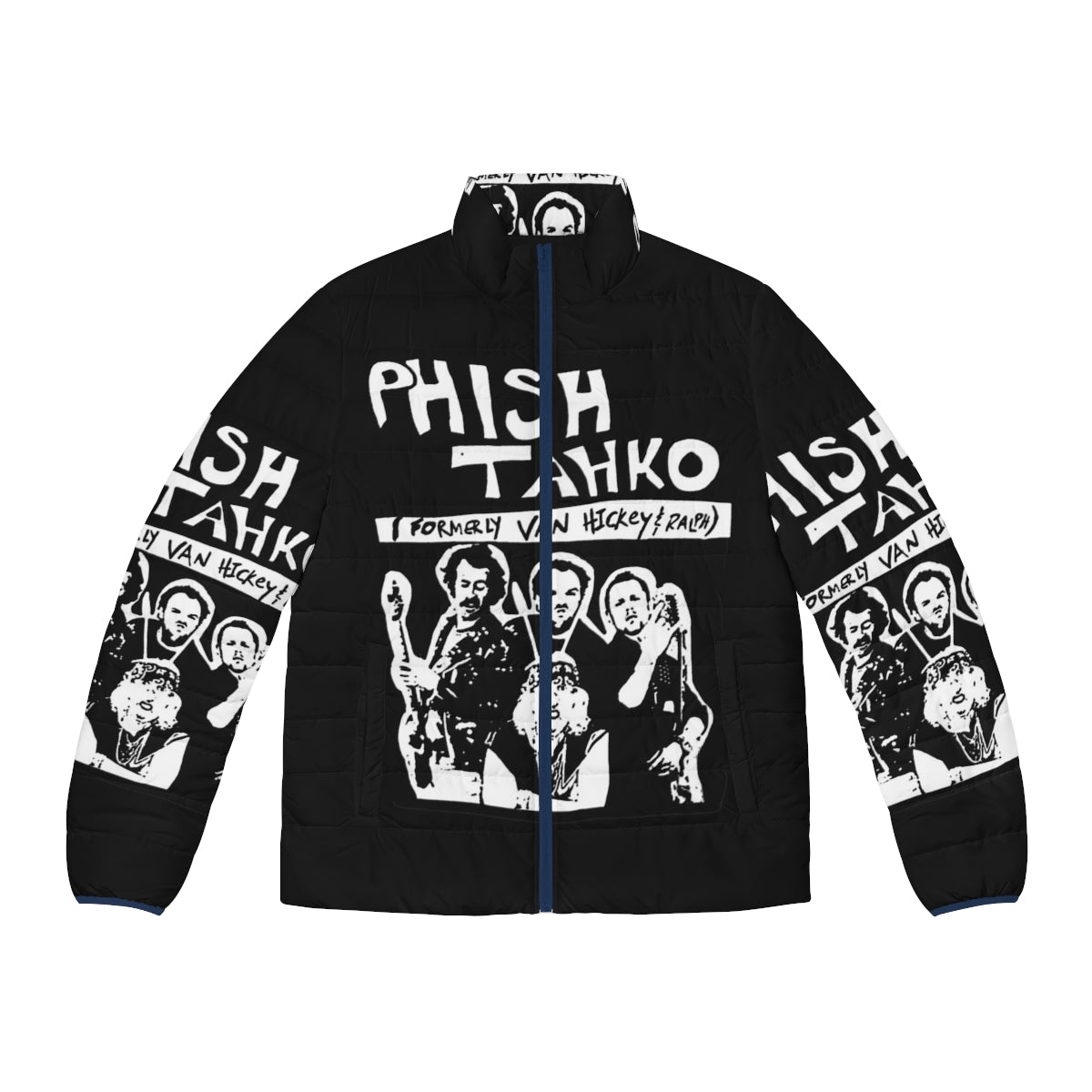 Stylish Phish puffer jacket featuring the band's iconic Tahko poster design