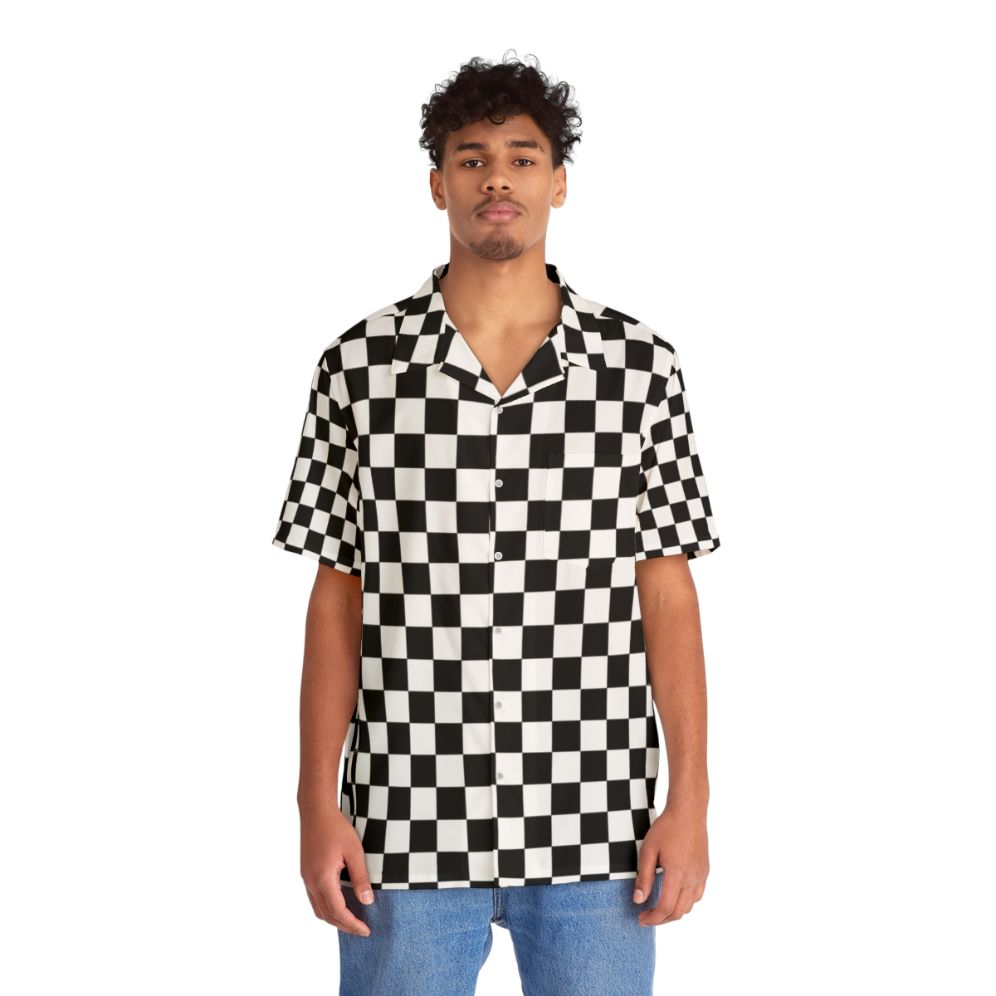 Black and White Checkered Hawaiian Shirt - People Front